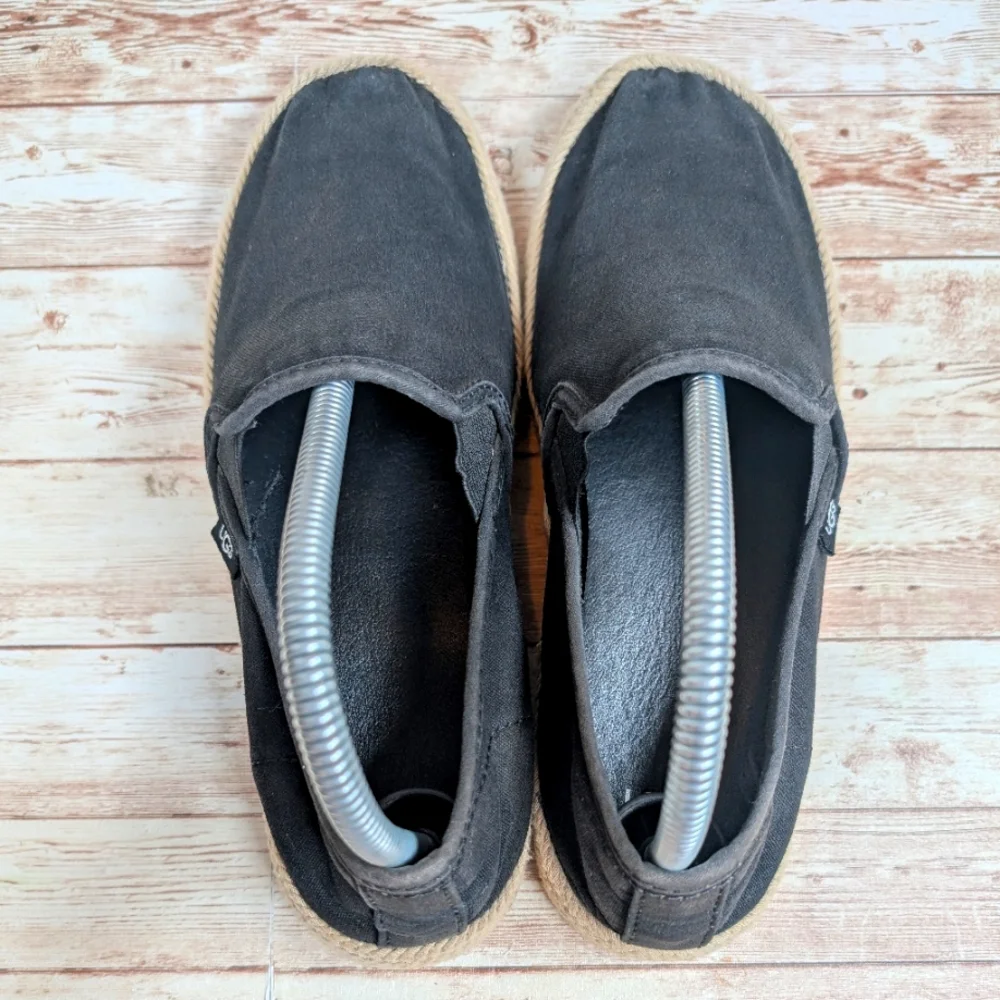 Ugg Slip on Espadrille Canvas Shoes Black Tan Women's Size 8